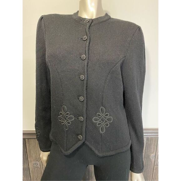 Size L/12/42, black vintage Astrifa 100% wool cardigan black rose style buttons. - Picture 3 of 13